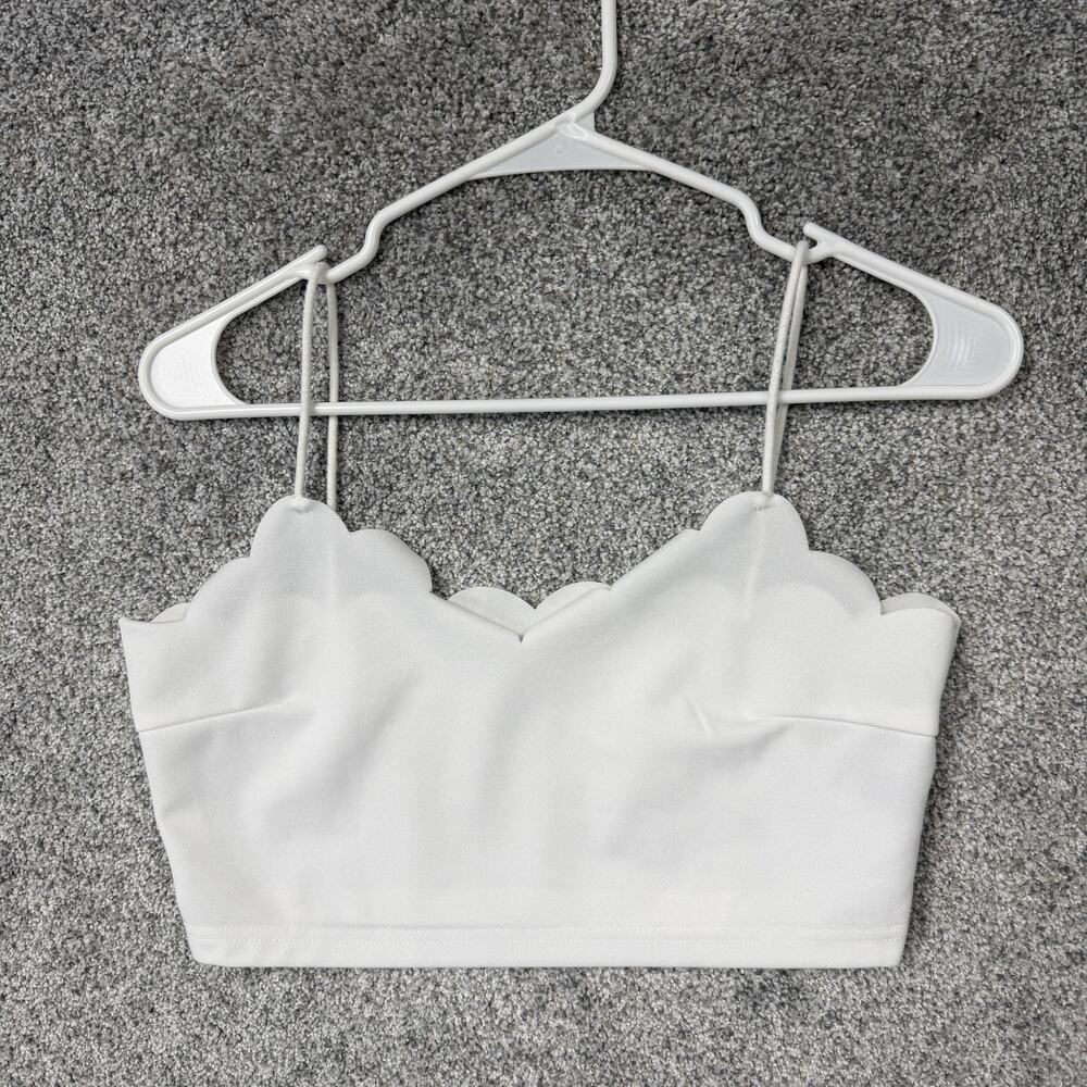 Tank Top M Scalloped Crop Cami Coquette Layering Clean Girl Festival Y2K White